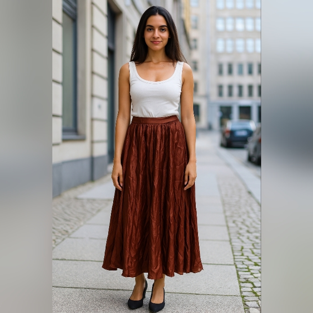 Rust maxi pleated skirt SZ Medium